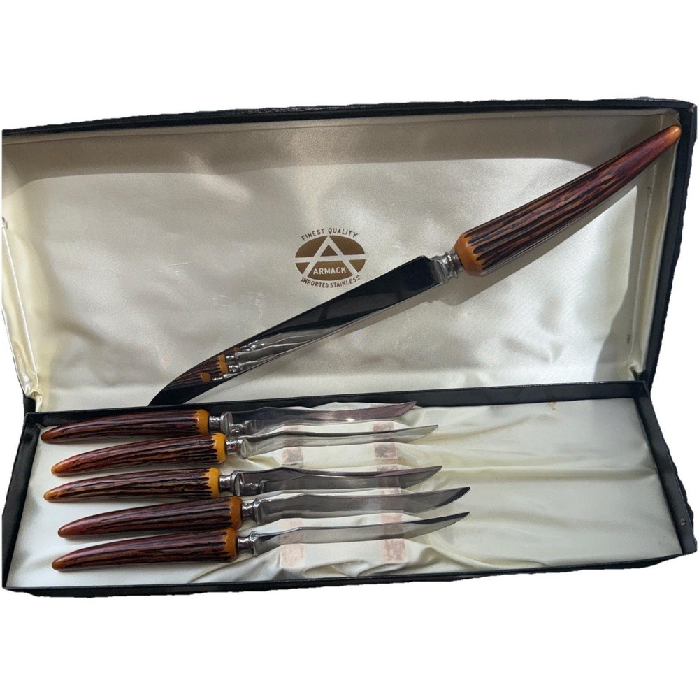 Vintage Steak Knives Stag Bakelite Handles sharpener Sheffield England